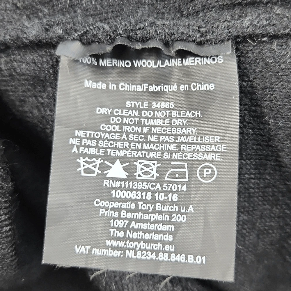 Tory Burch 715 Giselle abito maglione lana merino testurizzato nero orlo arricciato XS