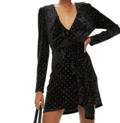 Topshop petite rainbow velvet black party cocktail mini dress