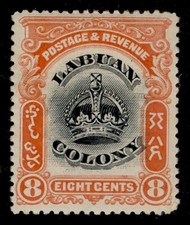 NORTH BORNEO - Labuan EDVII SG121, 8c black & vermilion M MINT. Cat &pound;15. P13&frac12;-14