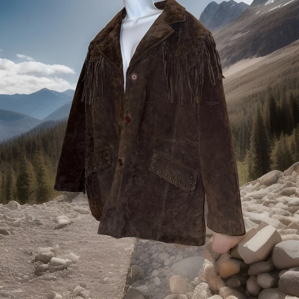 Chaqueta/Abrigo de Gamuza con Flecos Colección Cuero Genuino Flecos Talla 3XL Foto 2 de 4