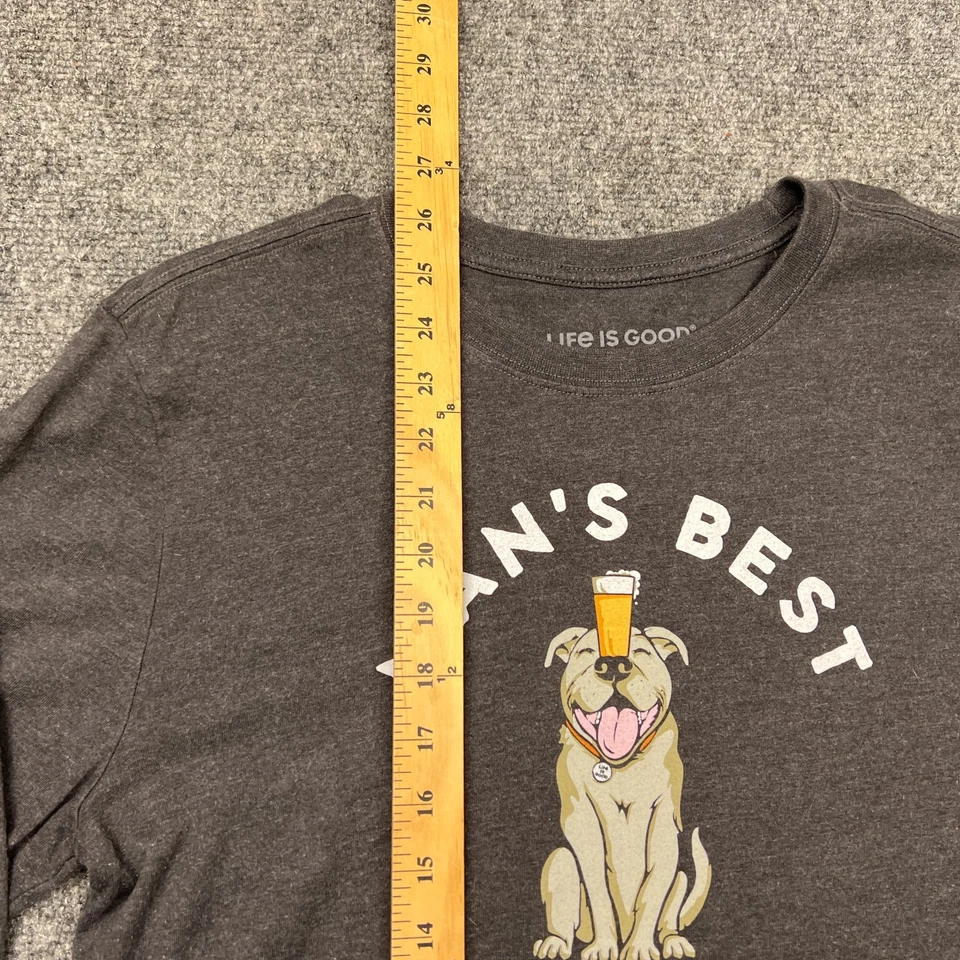 Футболка мужская Life Is Good Man's Best Friends собака пиво маленькая с длинным рукавом серая футболка - Изображение 4 из 4