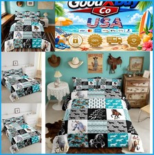 NEW Western Horse Queen Comforter Set 3 Piece Cowgirl Bedding Teal Polyester