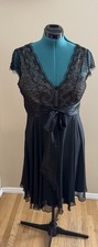 Adrianna Papell Black Lace Beaded Bodice Cocktail Dress Size 14 NWOT