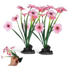2pcs Pink Fish Tank Decor, Pink Realistic Plastic Aquarium Plants, Silk