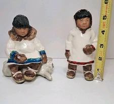 C. Alan Johnson Alaska Intuit Eskimo "Bobby" & "Koyuk" Figurine Set 1962 Vintage