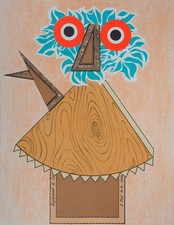 Enrico BAJ: Gufo - Litografia Originale