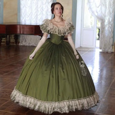 Victorian Green Dress Princess Wedding Dress Civil War Southern Bridal Gowns