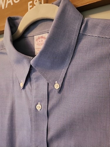 Brooks Brothers Original Polo Trad. Blue Houndstooth Dress Shirt Cotton 16 34 - Picture 3 of 11