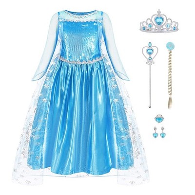 Elsa Princess Dress Tiara And Wand Halloween Costume For Toddler Girls 2t 3t Set