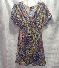Shein Womens Multicolor Floral Short Sleeve Silky Short Mini Dress Size S
