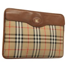 Burberrys Nova Check Document case Clutch Bag Canvas Beige Auth BA3443