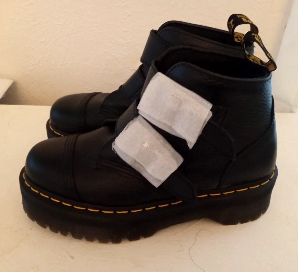 Dr. Martens Devon Flower 女式 8 码黑色皮革扣厚底靴 — 第 3/4 张图片