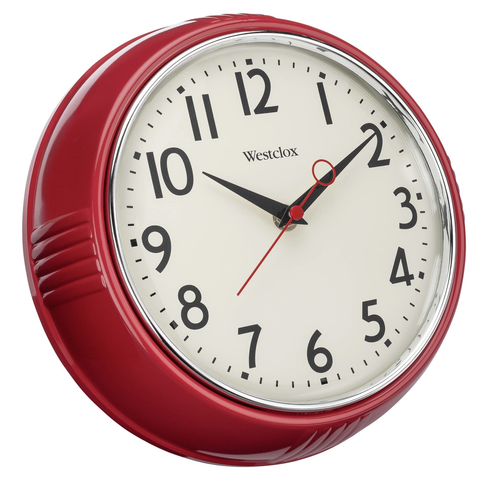 Westclox 32042R Retro 1950s Kitchen Wall Clock 9.5" Red Chrome Bezel