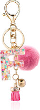 Resin Alphabet Initial Letter Keychain Keyring for Women Purse Handbags With Fur