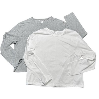 Athleta Essential V-Neck Long Sleeve Top Cotton Blend Heathered Cream Size Large