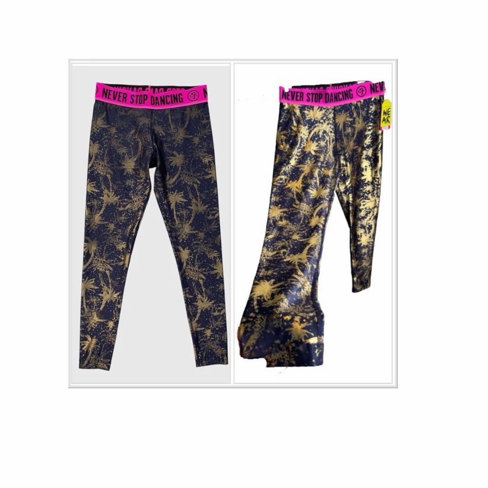 Zumba Wear Leggings Mujer S Pequeños Azul Marino Dorado Picante Palmera Nunca Dejes de Bailar Foto 3 de 4