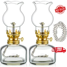 2 Pieces Rustic Oil Lamp Lantern Large Classic Kerosene Lamp Vintage Glass Ke...