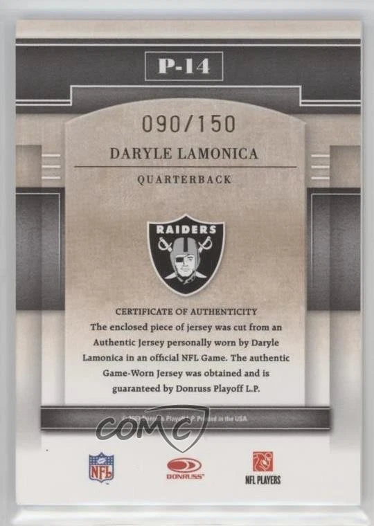 2007 Donruss Gridiron Gear Performers Jerseys /150 Daryle Lamonica #P-14 - Image 2 of 2