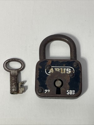 Vintage Arus Square Pad Lock w/ Working Key Antique Brass