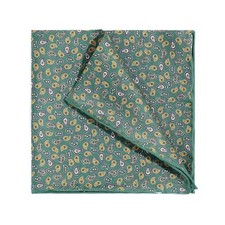Men's 100 silk Twill Pocket Square Green Little Paisley Hand Rolled 11.8" 30cm