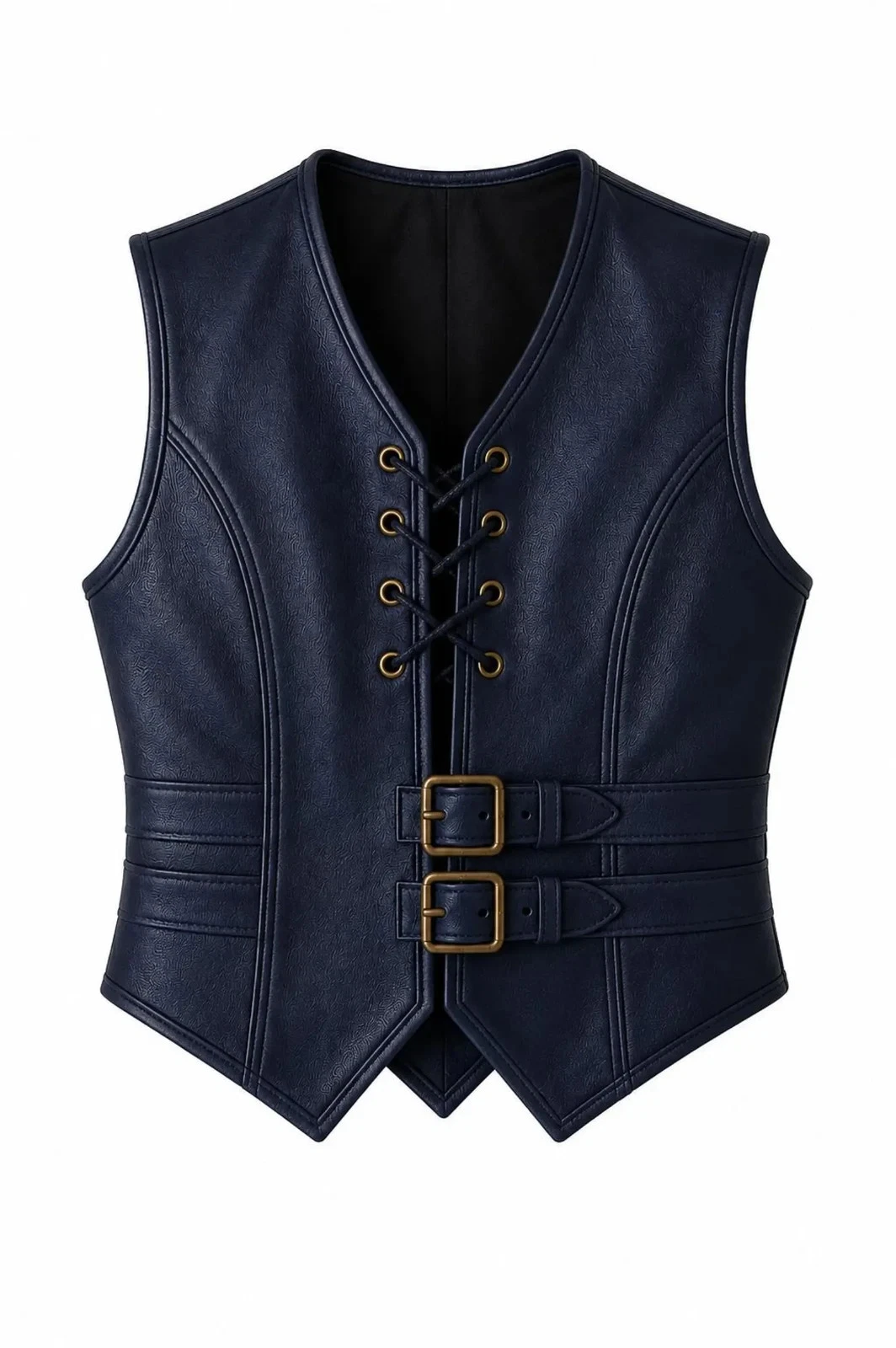 Men's Navy Blue Lambskin Leather Lace-Up Vest – Gothic Buckle Leather Vest