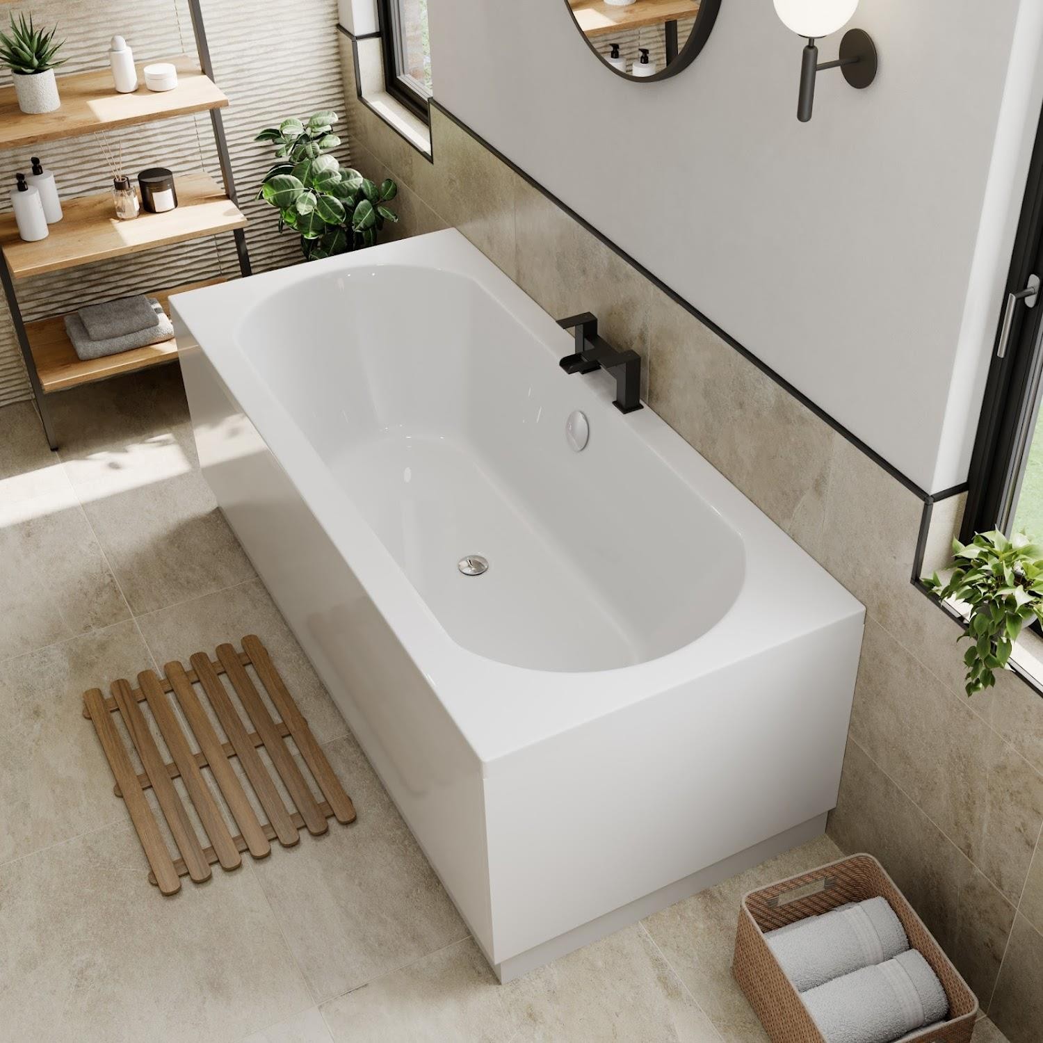 Modern Bathroom Double Ended 1700mm Curved Bath Side End Panel Acrylic White