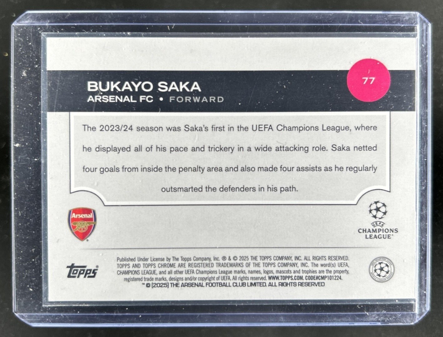 2024-25 Topps Chrome UEFA Bukayo Saka Gold Refractor #/50 Arsenal Damaged view 2