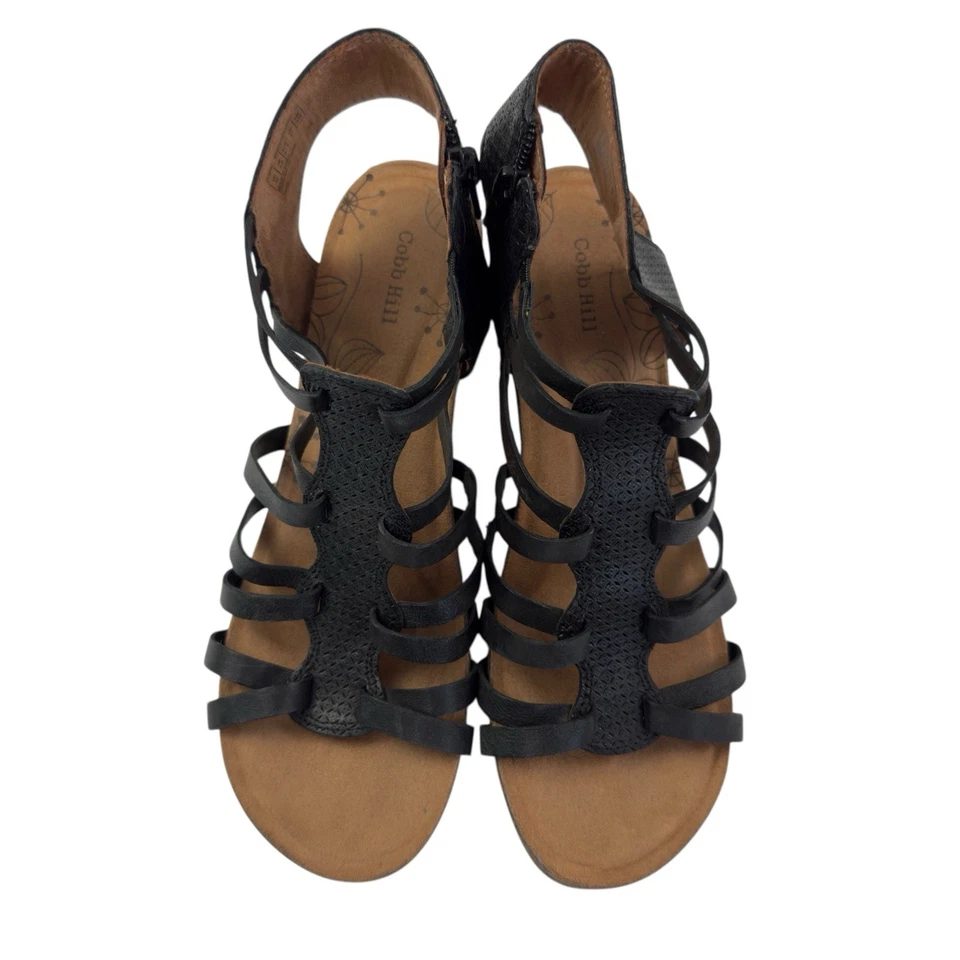 Tacones de cuña Cobb Hill negros con tiras de gladiador Rockport Foto 3 de 4