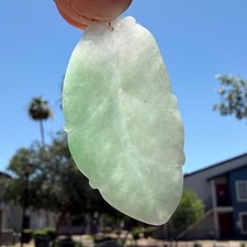 Natural Icy Green Jadeite Leaf Pendant Neckla...