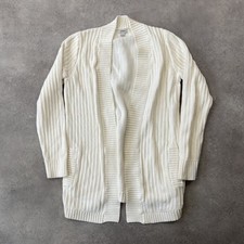 L.L.Bean Cardigan Womens XS Ribbed Chunky Knit Open Front Sweater, Off White
