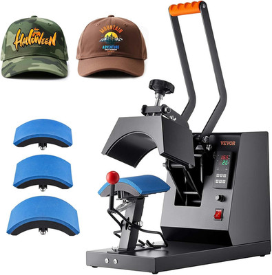 4-In-1 Heat Press Machine for Hats with 6X3Inches Curved Teflon-Coated Heat Plat