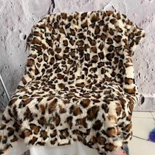 Real Rabbit Fur Leopard Striped Blanket Real Fur Carpet Rug Throw Leather 