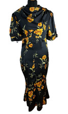 Pretty Little Thing Evening Dress Women's UK Size 10 Black & Gold Satin Floral
