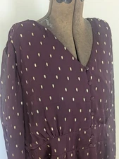 Lane Bryant  Burgundy Babydoll Chiffon Blouse Sz 22 Flowy Dot Career Holiday
