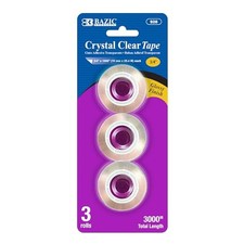BAZIC 3/4"x1000" Crystal Clear Tape Refill Glossy, Transparent, 3 Pack, Office