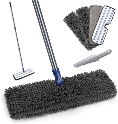Flat Floor Mop w/ 4 Microfiber Pads 2-Sided Wet Dry Dust Mop Hardwood Tile  