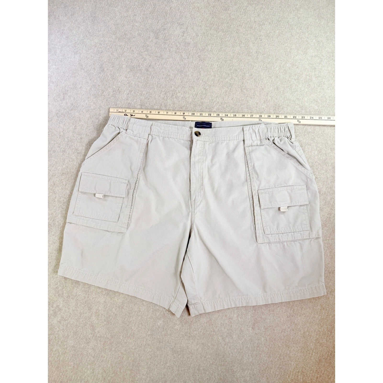 Saddlebred Mens Beige Cargo Shorts Elastic Waist Utility Pockets Size 46/8