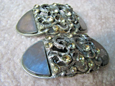 Vintage MUSI Metal Mother of Pearl Shoe Clips