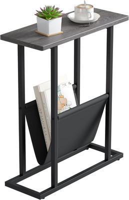 Narrow Side Table with Magazine Holder Slim End Table for Small Spaces Grey Oak