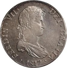 Bolivia: Ferdinand VII 8 Reales, 1817-PTS PJ. Potosi Mint. PCGS AU-58. Lustrous