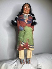 Large Vintage SKOOKUM Indian Doll 16"  Beaded Necklace Braids Blanket
