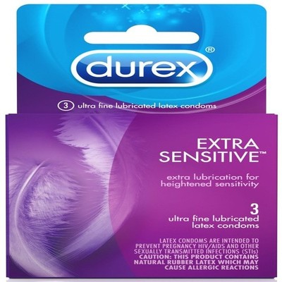Durex Extra Sensitive Thin Latex Condoms Regular Fit 3 EA