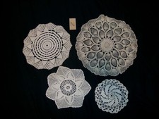 N - 4 Hand Crocheted Antique White Doilies with Various Designs and Sizes