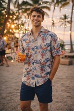 Molokai Surf Co Men's Large Flamingo Hawaiian Aloha Button Short Sleeve Shirt