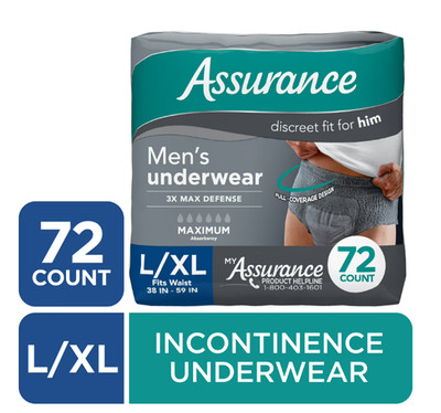 New Assurance Men's Incontinence Underwear, Large, Maximum Absorbency, 72 Count