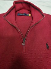 Polo Ralph Lauren Men's Red Quarter Zip Sweater 100  Cotton, Size Medium