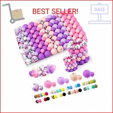 100PCS FIVEIZERO Silicone Beads for Keychain Making, 9mm 15mm Pink Purple Mixe