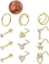 REVOLIA 12Pcs 20G Nose Ring Set 316L Stainless Steel Nose Rings Hoop.