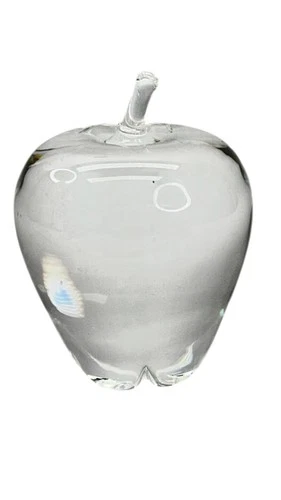 Vintage Steuben Crystal Temptation Apple  Paperweight Art Glass Collectible