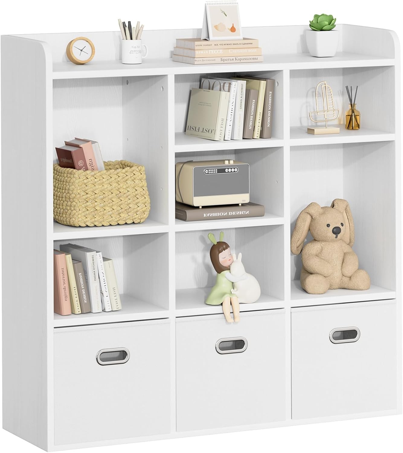 Kids 3-Drawer Fabric Storage Organizer with Shelf for Books & Toys
